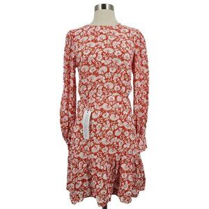 Topshop Womens Red Daisy Print Tea Mini Slit Cut-Out Long Sleeve Size 4‎ NWT